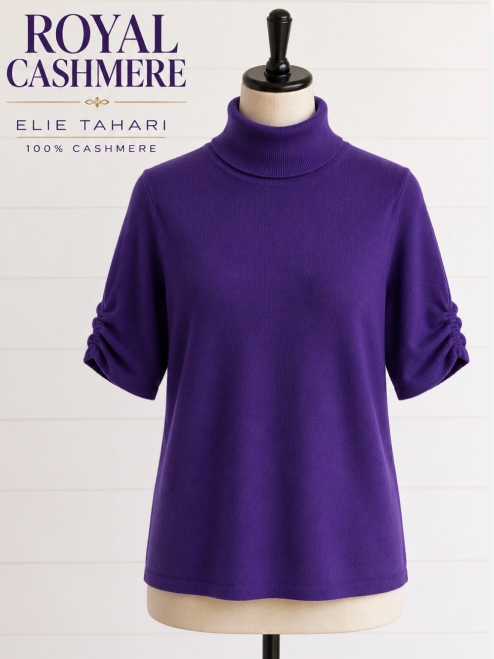 Elie Tahari 100% Cashmere Vibrant Purple Turtleneck Sweater | Luxe Knit